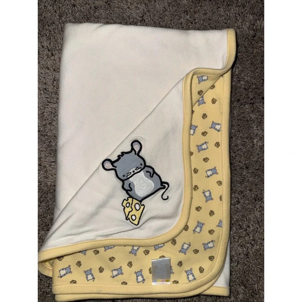 Vintage Gymboree Mouse And Cheese Y2K Blanket Yellow White 2000